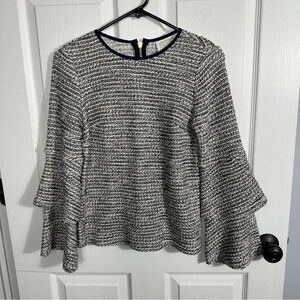 Sail to Sable top size XS, navy/off white with bell sleeves, nubby, nautical